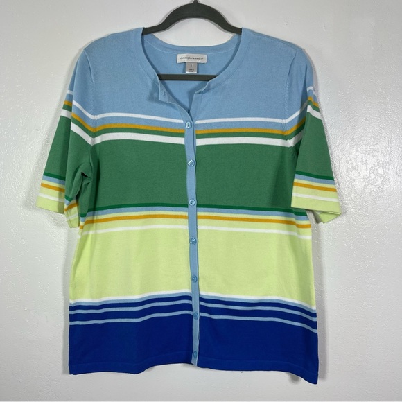 Christopher & Banks, Striped Short Sleeve Cardigan. Size Large. Excellent cond! - Picture 1 of 6